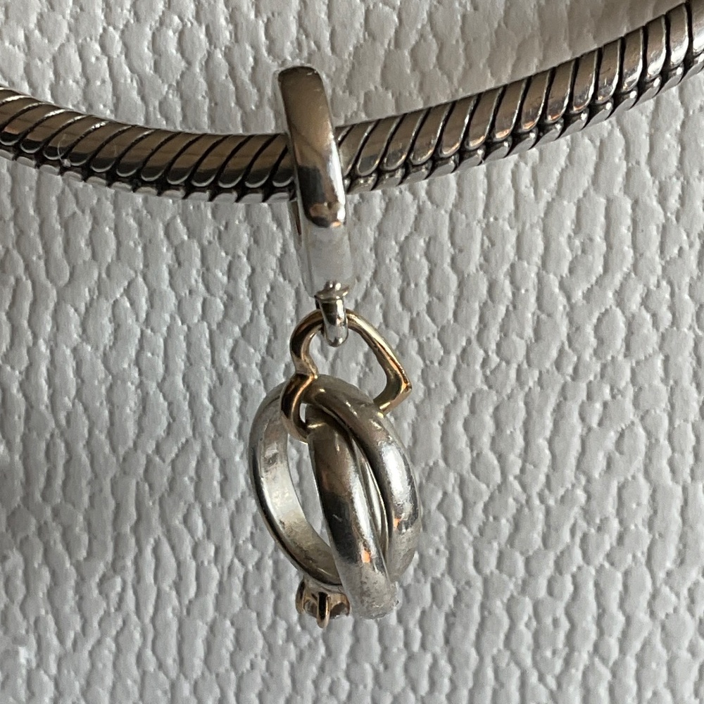 Pandora two tone double rings charm 14k gold and diamond - Picture 8 of 13